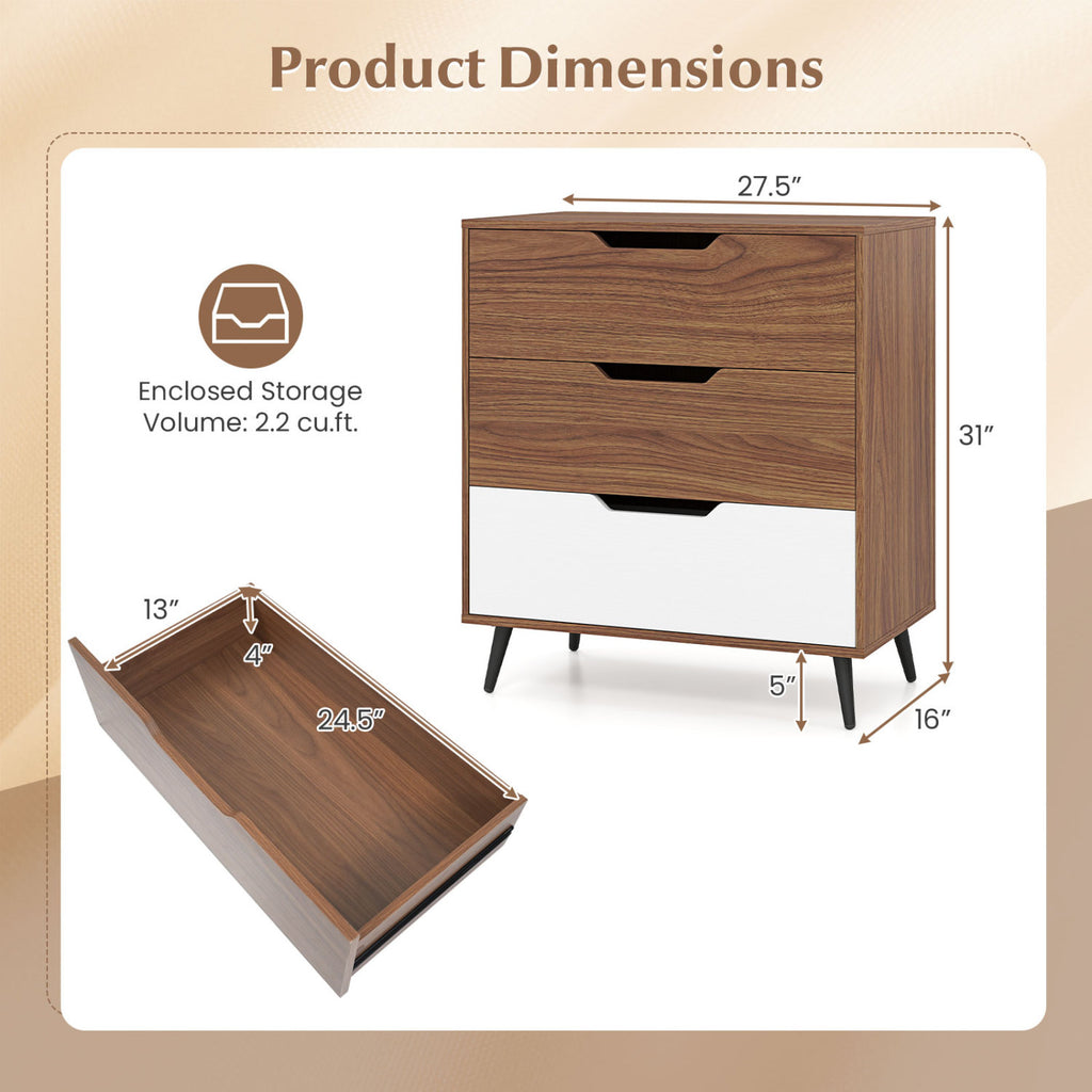 3-Drawer Rustic Farmhouse Wooden Dresser - Walnut