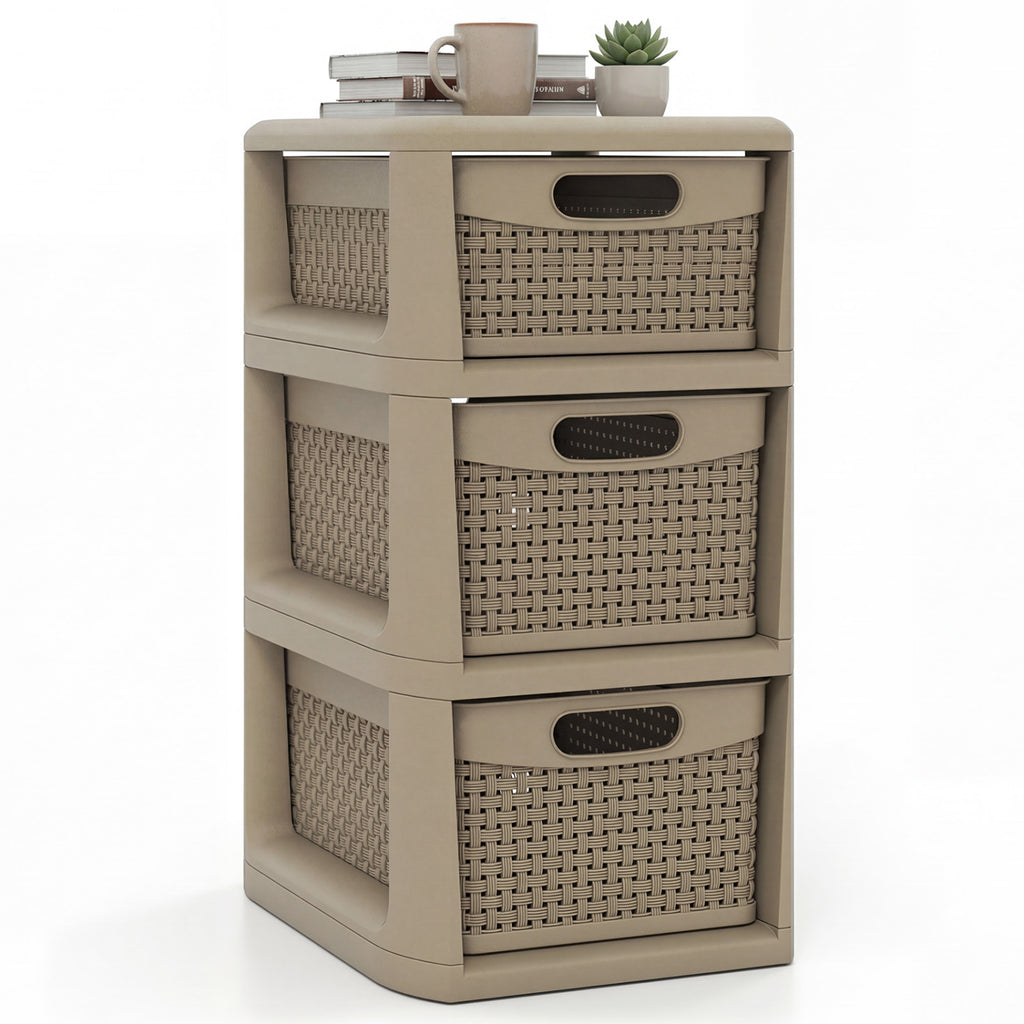 3-Drawer Storage Organizer with Wicker Patterns, Brown