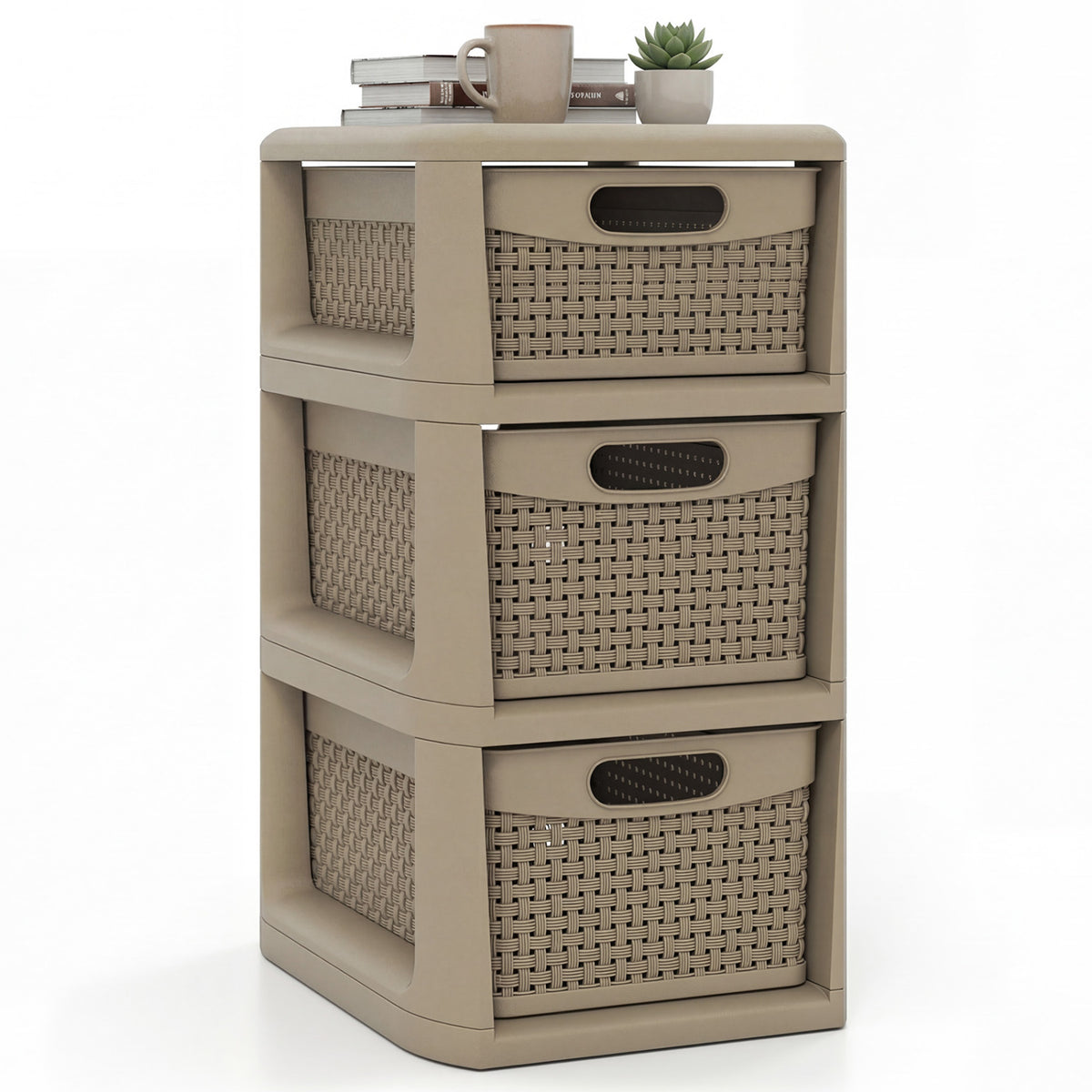 3-Drawer Storage Organizer with Wicker Patterns, Brown