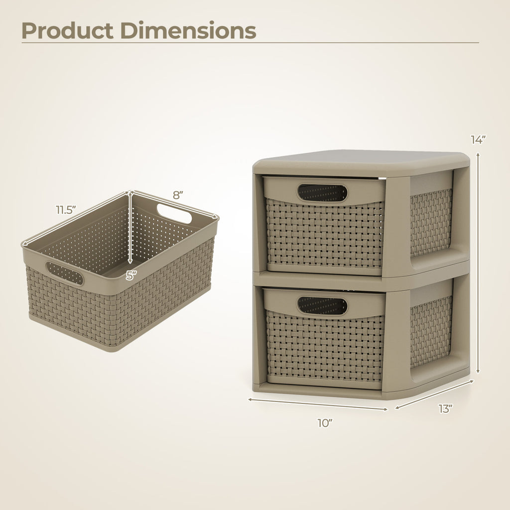 3-Drawer Storage Organizer with Wicker Patterns, Brown