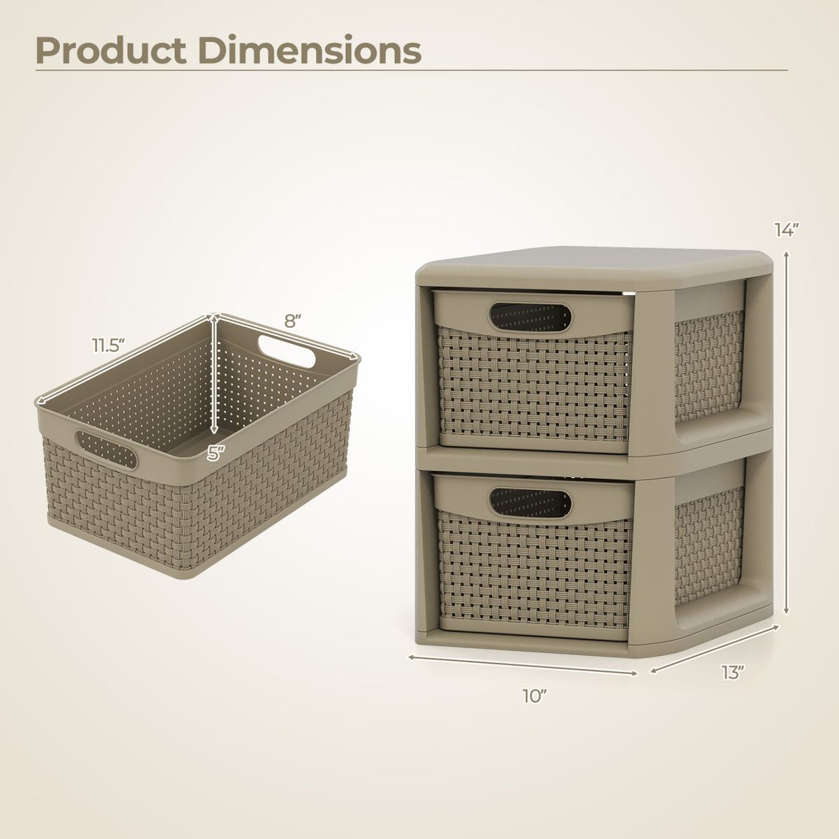 3-Drawer Storage Organizer with Wicker Patterns, Brown