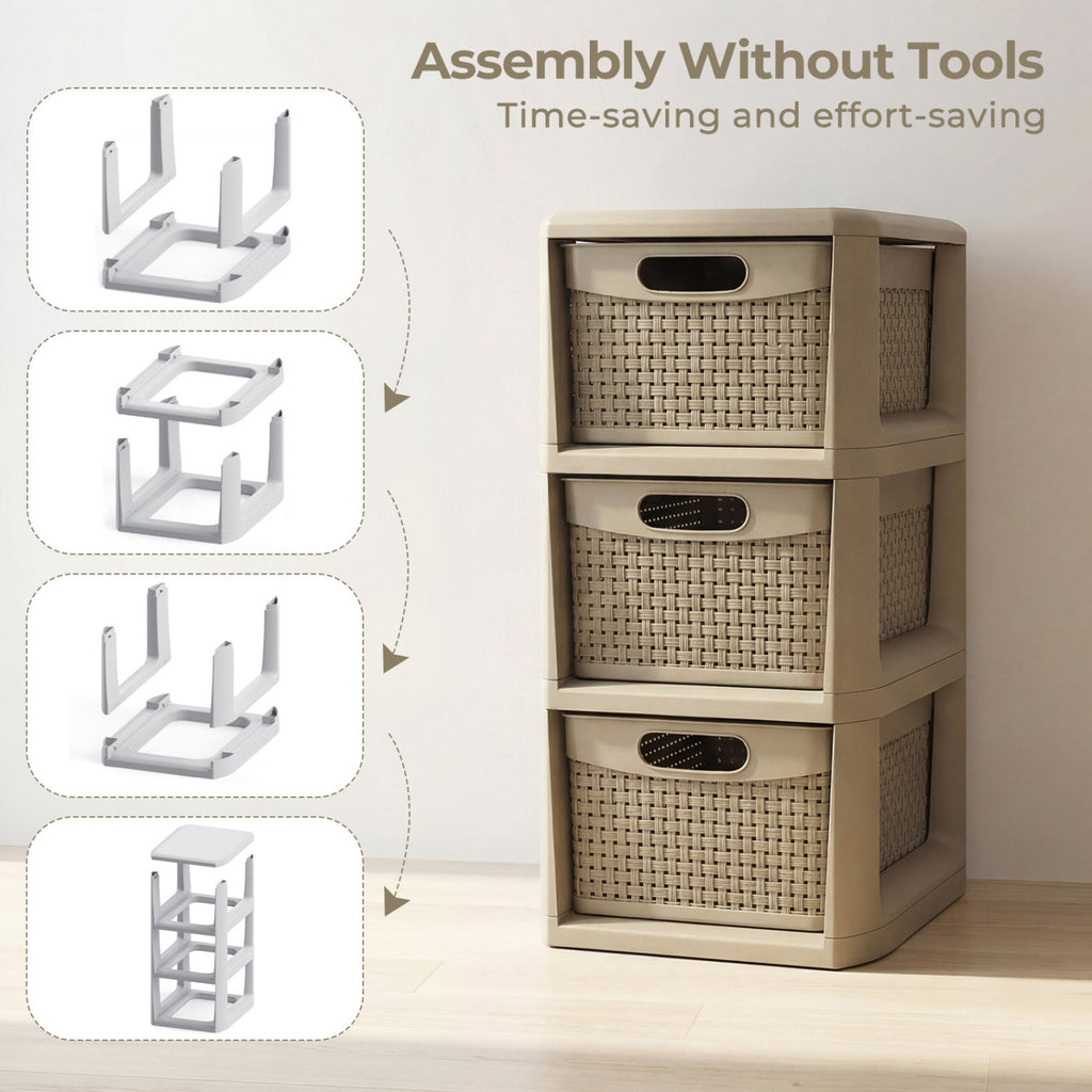 3-Drawer Storage Organizer with Wicker Patterns, Brown