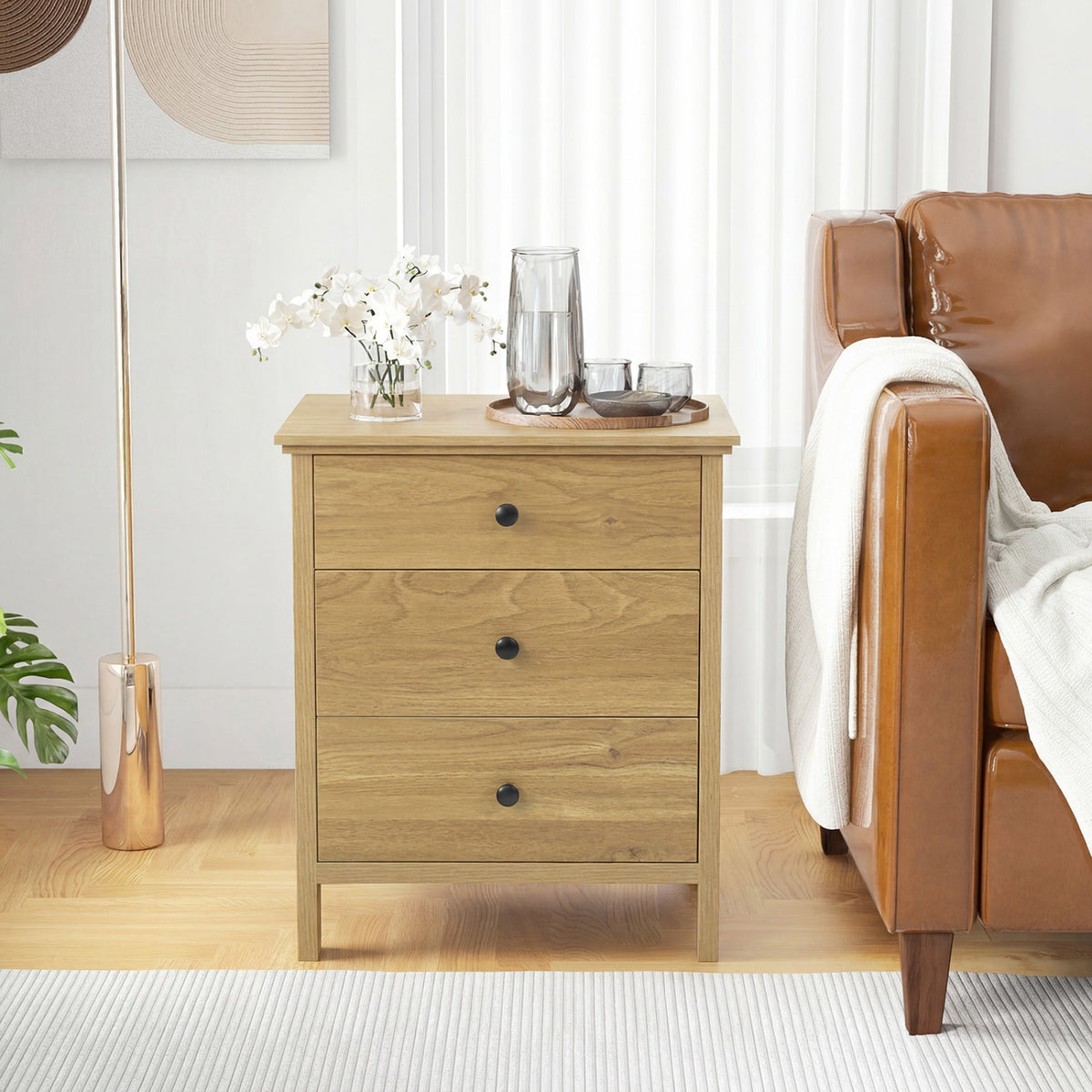 3-Drawer Wooden Nightstand - Natural