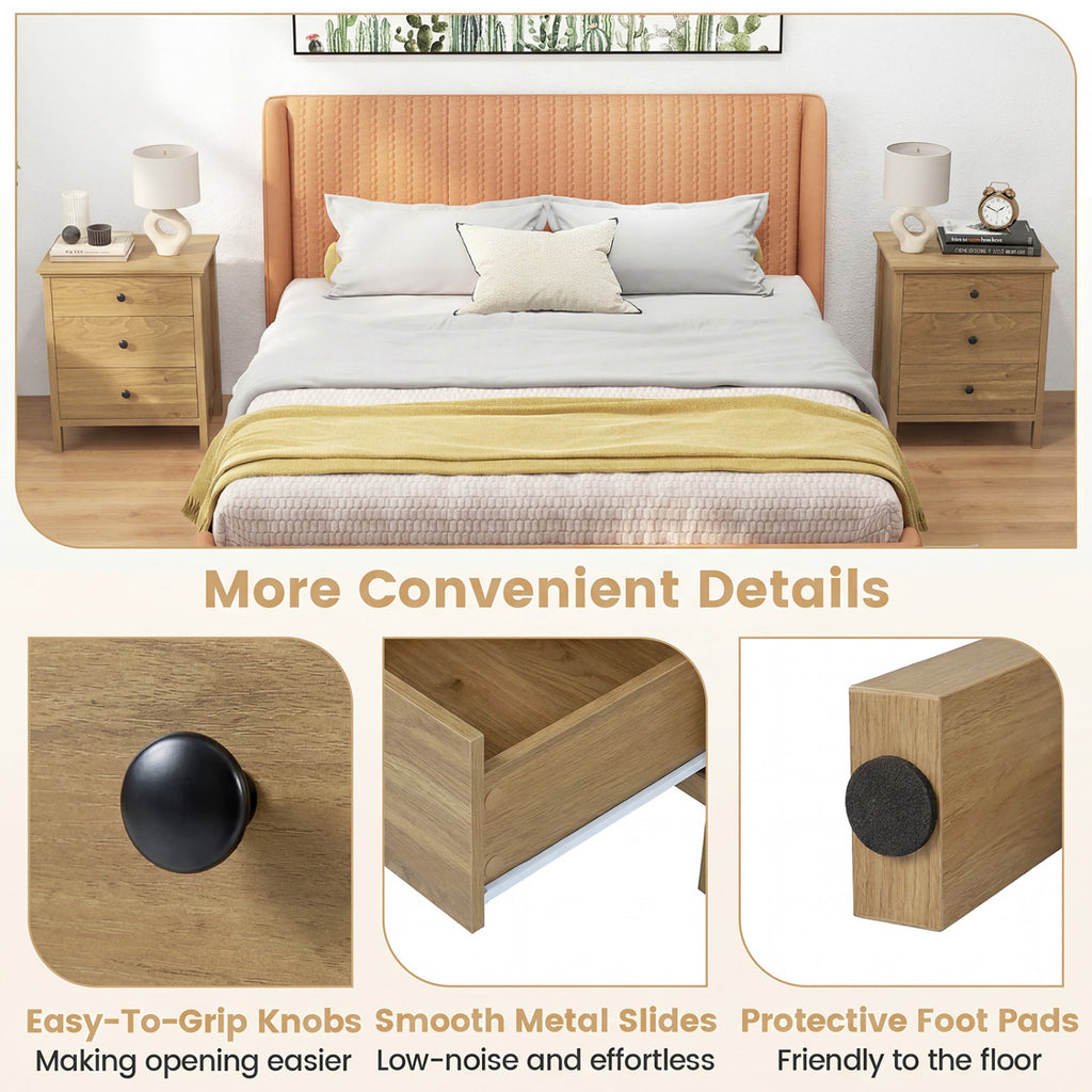 3-Drawer Wooden Nightstand - Natural