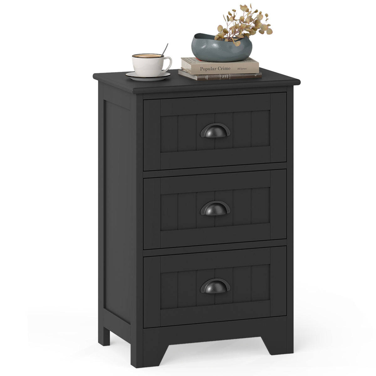 3-Drawer Nightstand with Storage, Black