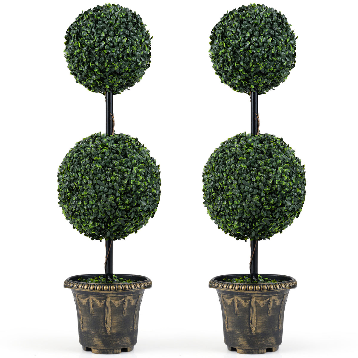 Set of 1 Artificial Boxwood Topiary Tree Double Ball Shrubs for Indoor & Porch Decor