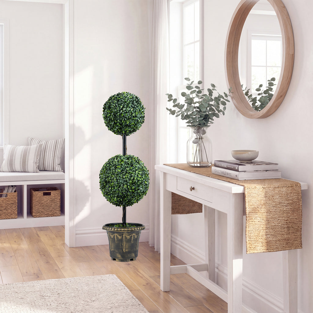 Set of 1 Artificial Boxwood Topiary Tree Double Ball Shrubs for Indoor & Porch Decor