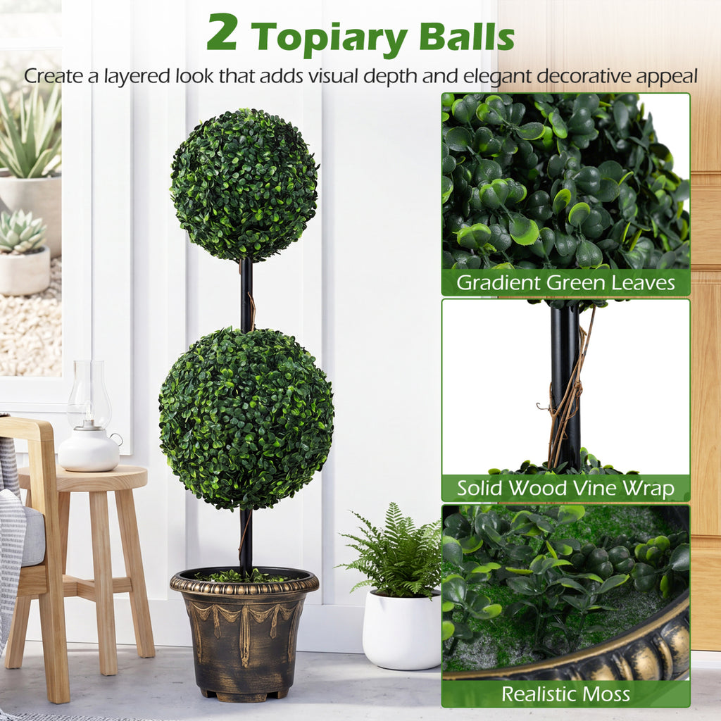 Set of 1 Artificial Boxwood Topiary Tree Double Ball Shrubs for Indoor & Porch Decor