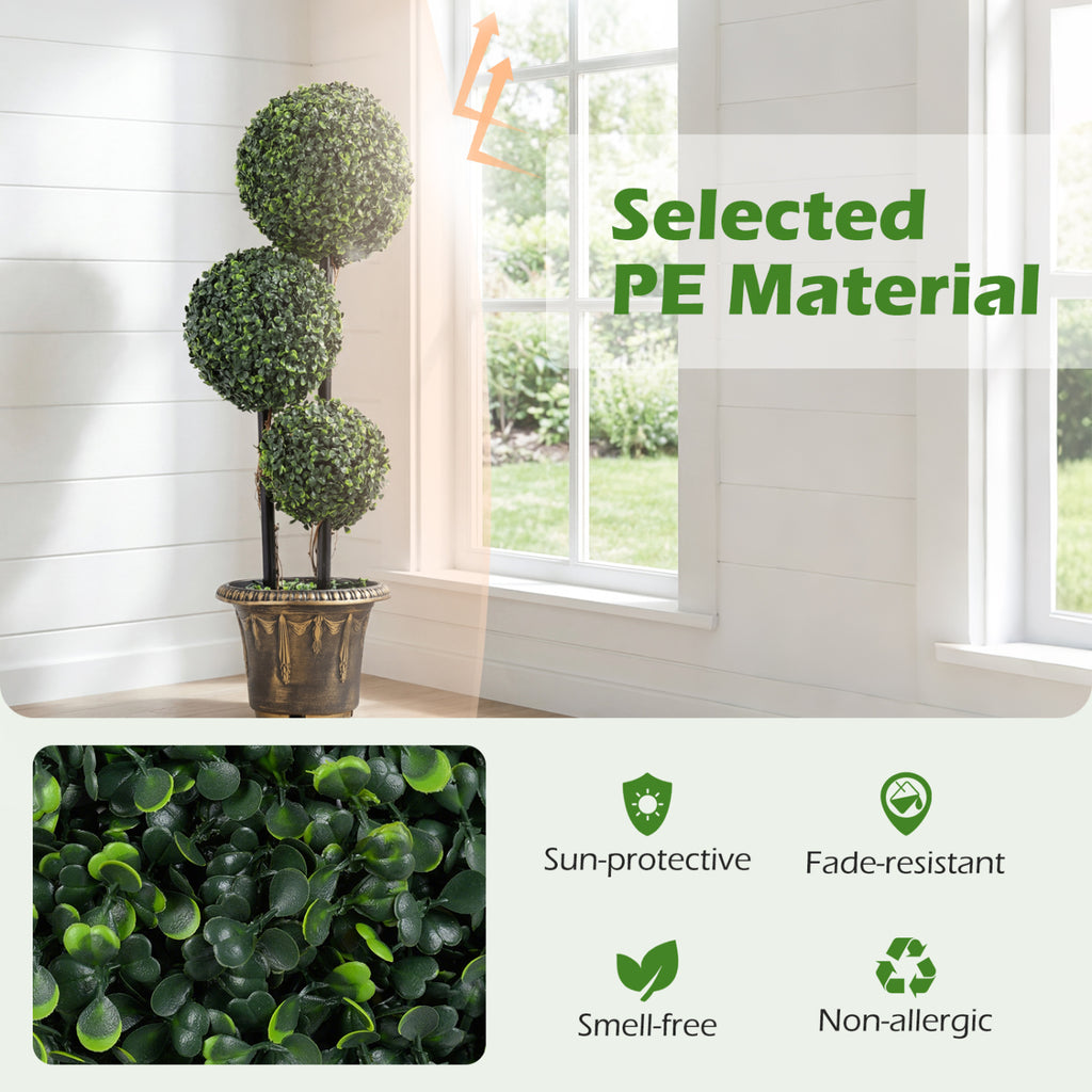 Set of 1 Artificial Boxwood Topiary Tree Double Ball Shrubs for Indoor & Porch Decor