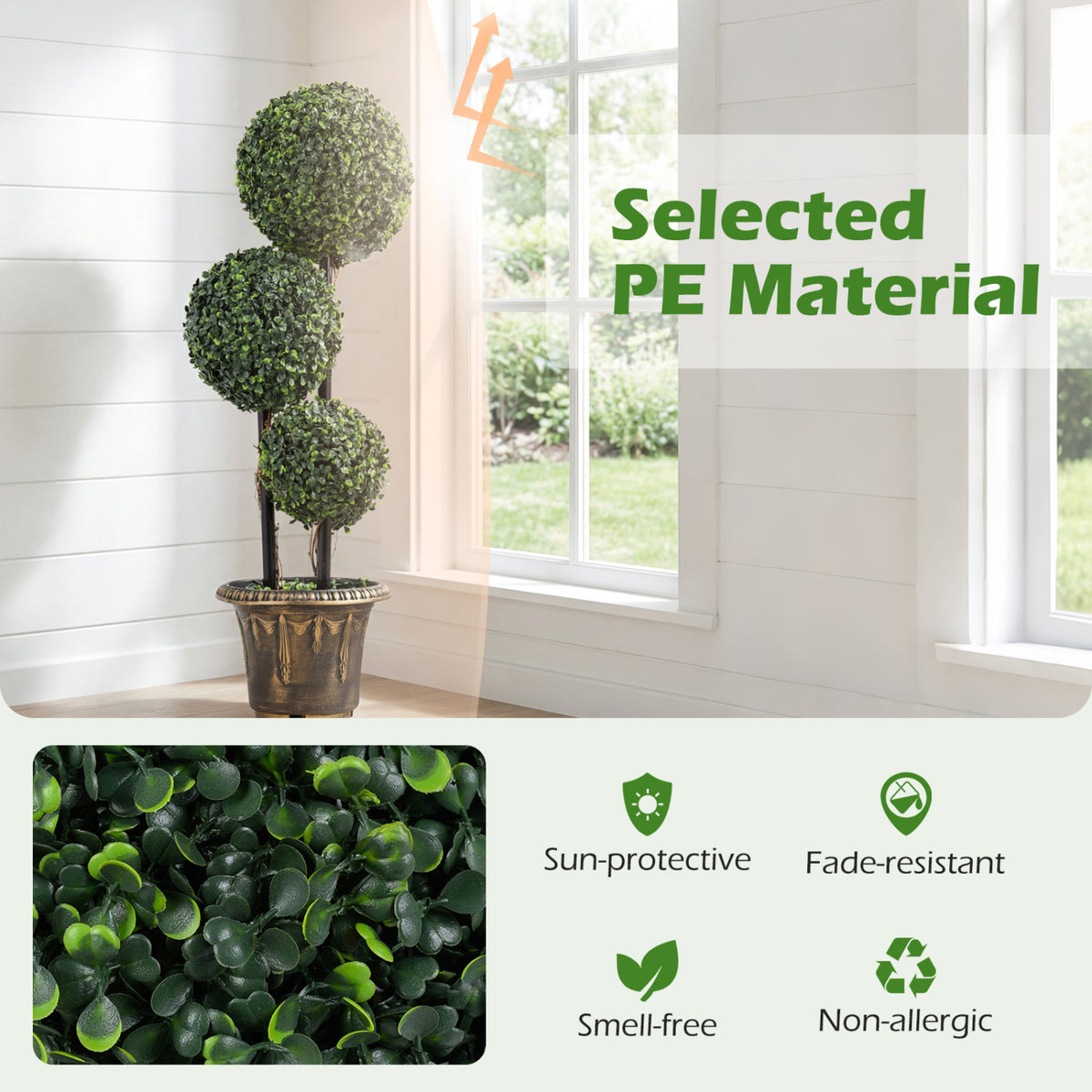 Set of 1 Artificial Boxwood Topiary Tree Double Ball Shrubs for Indoor & Porch Decor
