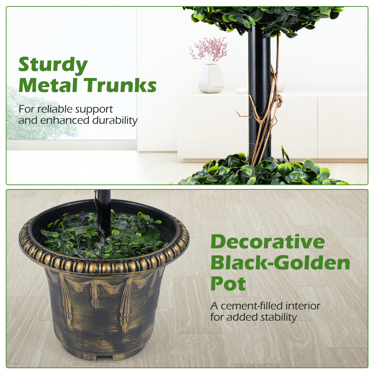 Set of 1 Artificial Boxwood Topiary Tree Double Ball Shrubs for Indoor & Porch Decor