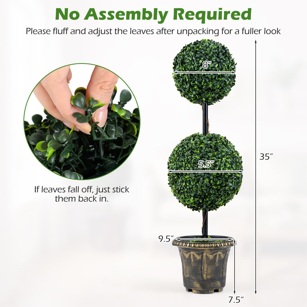 Set of 1 Artificial Boxwood Topiary Tree Double Ball Shrubs for Indoor & Porch Decor