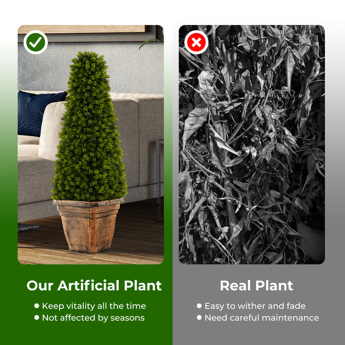 Artificial Boxwood Topiary Tree with Cement Flowerpot - Green, 3 Feet