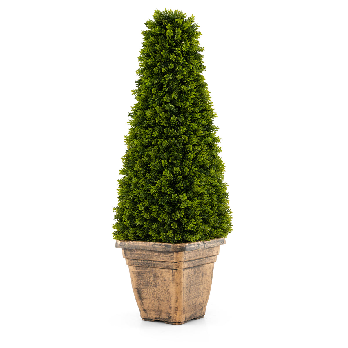 Artificial Boxwood Topiary Tree with Cement Flowerpot - Green, 3 Feet