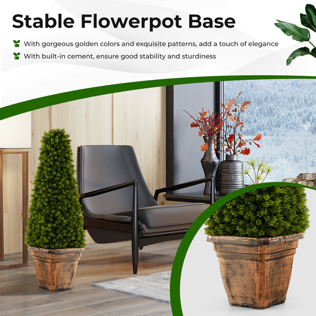 Artificial Boxwood Topiary Tree with Cement Flowerpot - Green, 3 Feet