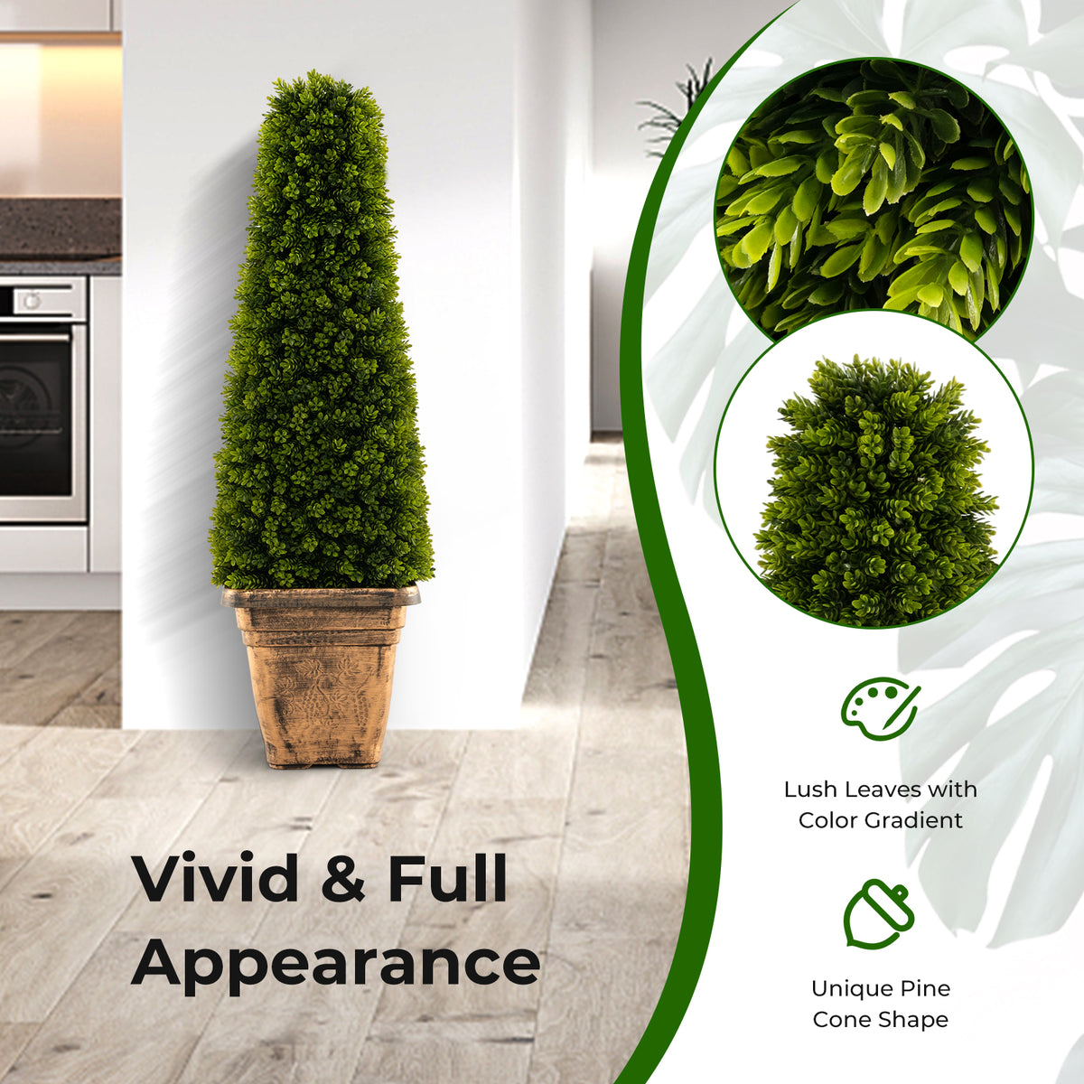 Artificial Boxwood Topiary Tree with Cement Flowerpot - Green, 3 Feet