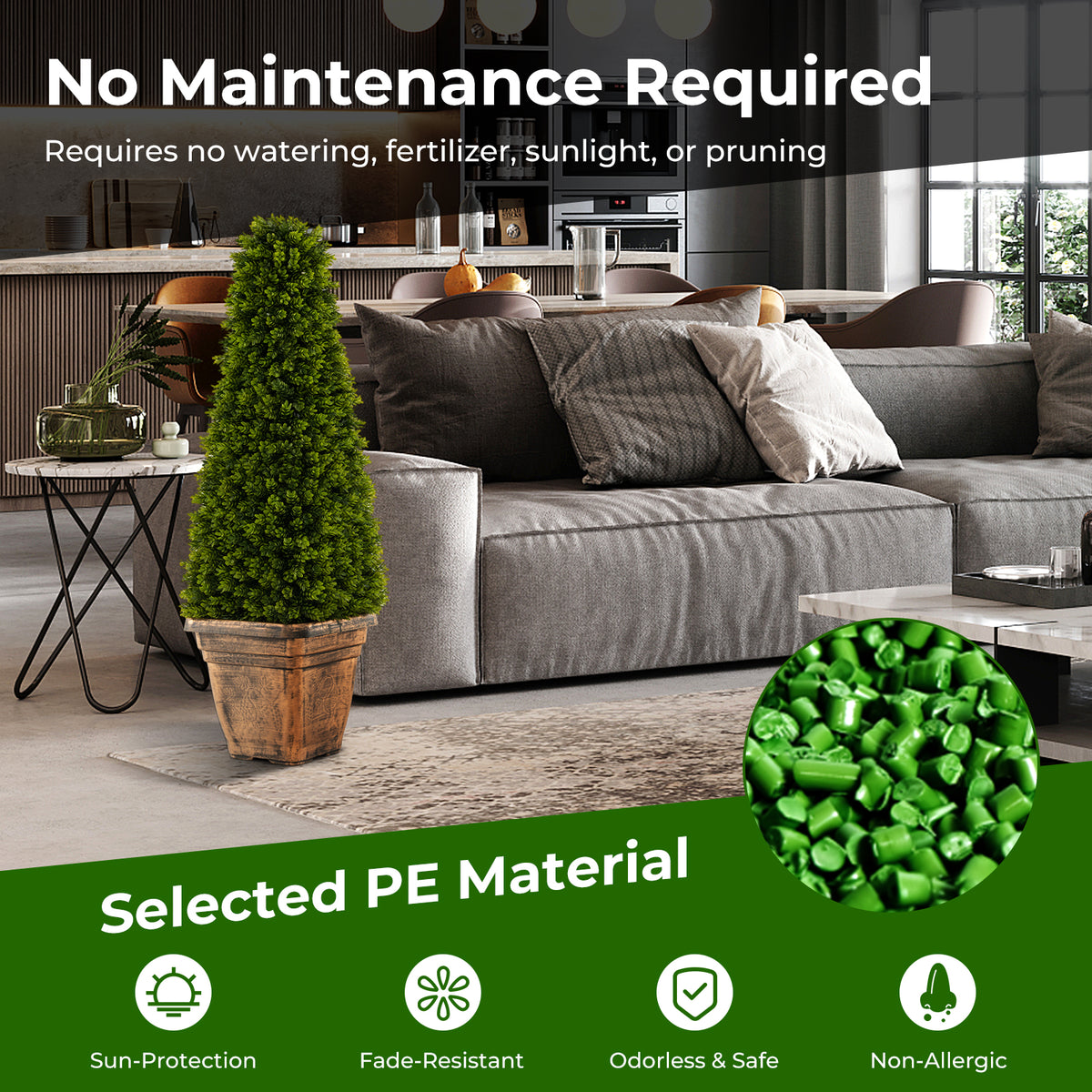 Artificial Boxwood Topiary Tree with Cement Flowerpot - Green, 3 Feet