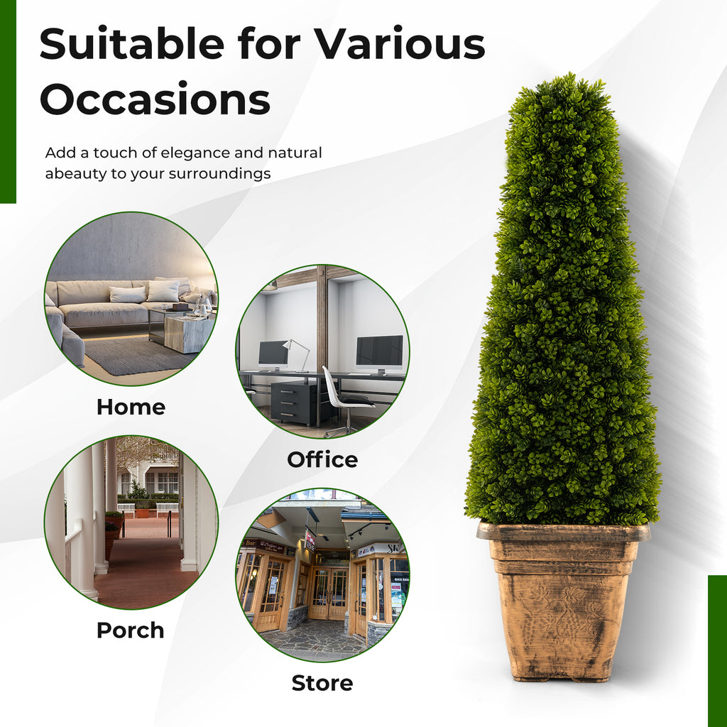 Artificial Boxwood Topiary Tree with Cement Flowerpot - Green, 3 Feet
