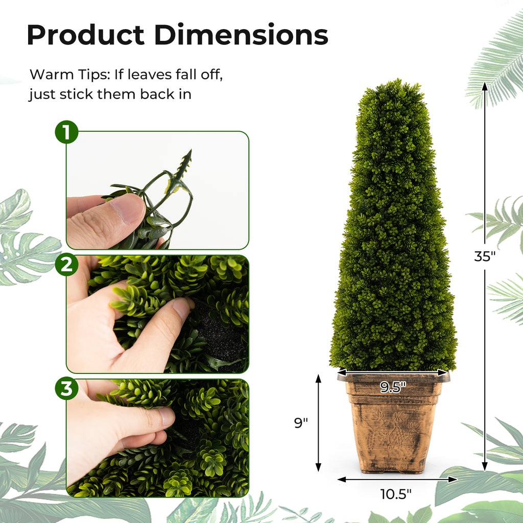 Artificial Boxwood Topiary Tree with Cement Flowerpot - Green, 3 Feet