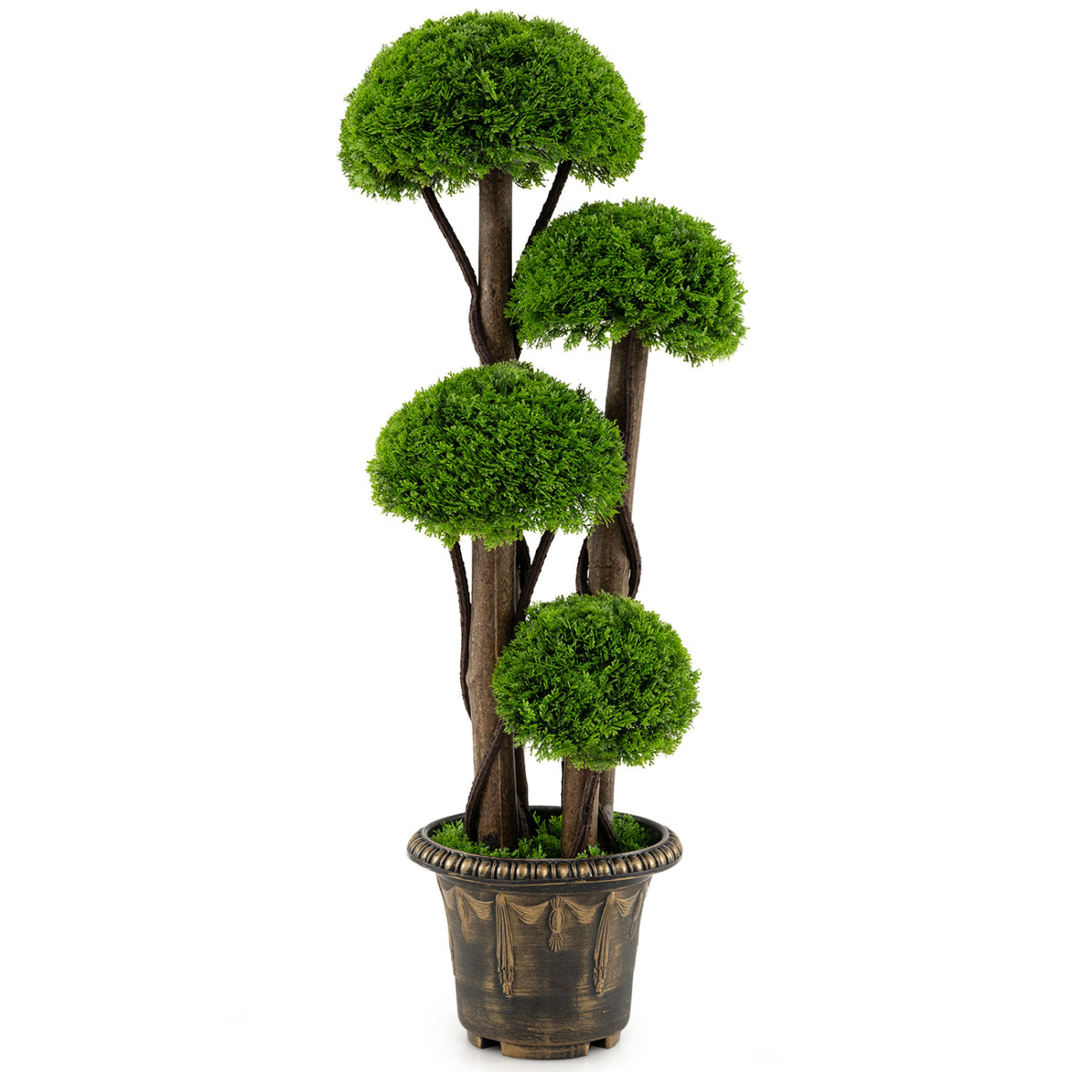Set of 1 Artificial Cypress Topiary Tree with Real Wood Trunks - Indoor Outdoor Decor