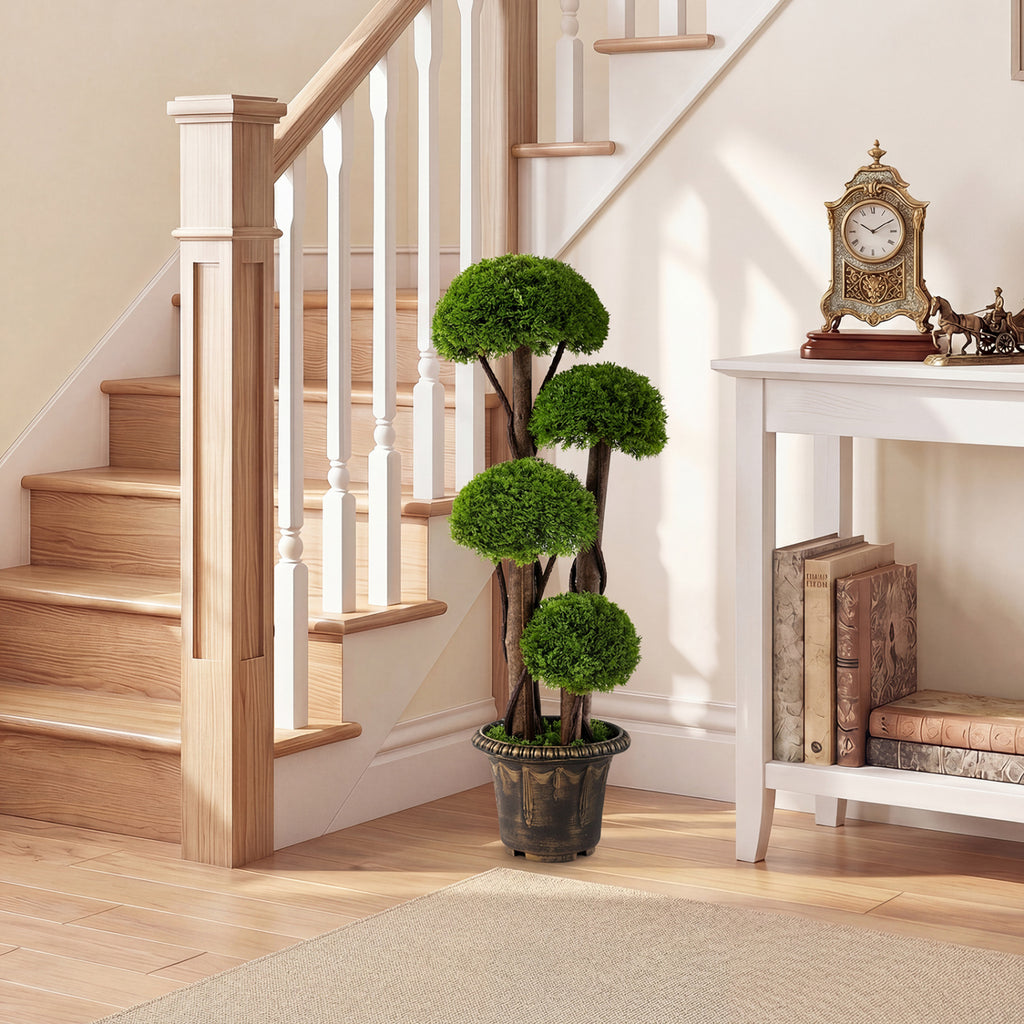 Set of 1 Artificial Cypress Topiary Tree with Real Wood Trunks - Indoor Outdoor Decor