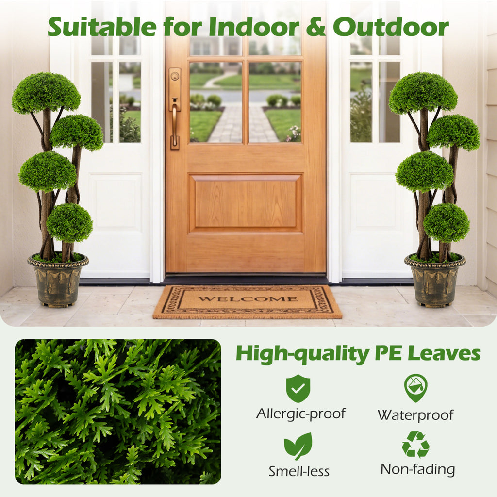 Set of 1 Artificial Cypress Topiary Tree with Real Wood Trunks - Indoor Outdoor Decor