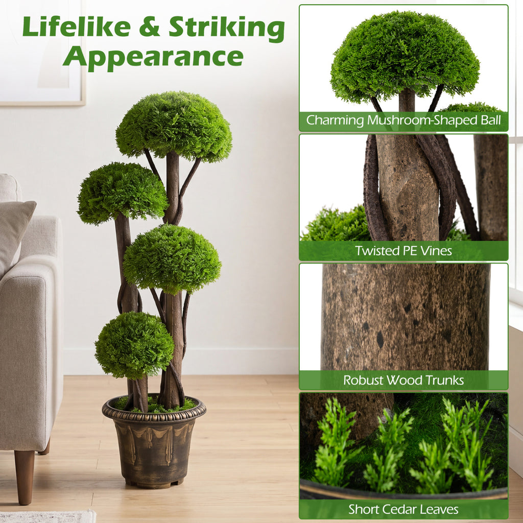 Set of 1 Artificial Cypress Topiary Tree with Real Wood Trunks - Indoor Outdoor Decor