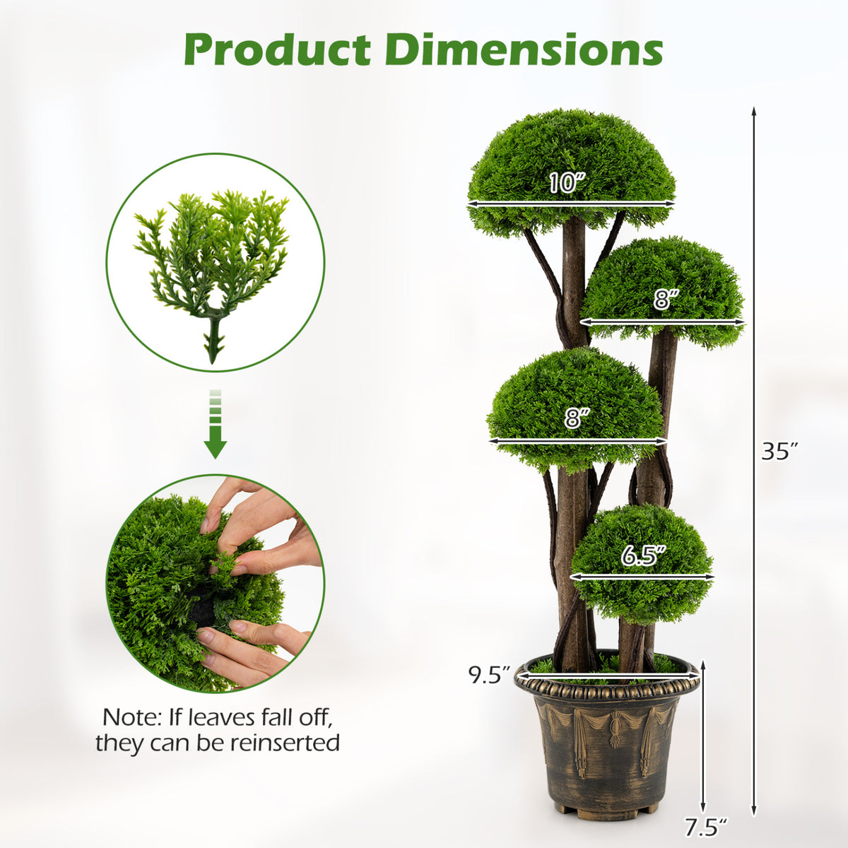 Set of 1 Artificial Cypress Topiary Tree with Real Wood Trunks - Indoor Outdoor Decor