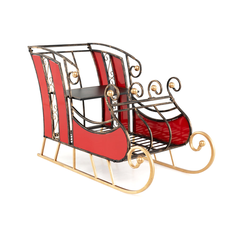 3 Ft Christmas Metal Sleigh Decoration with 2-Tier Storage Shelf - Festive Indoor Outdoor Decor - Variation of 37 x 16 x 23 Inch