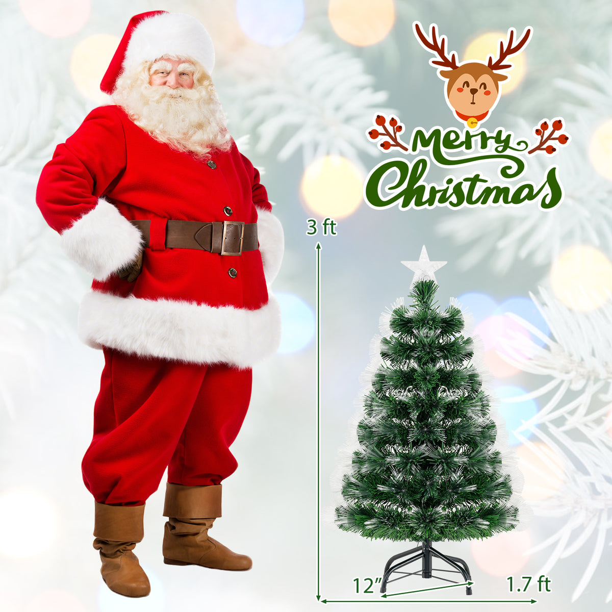 Fiber Optic Christmas Tree with 93 Tips and Topper Star - 3 Feet