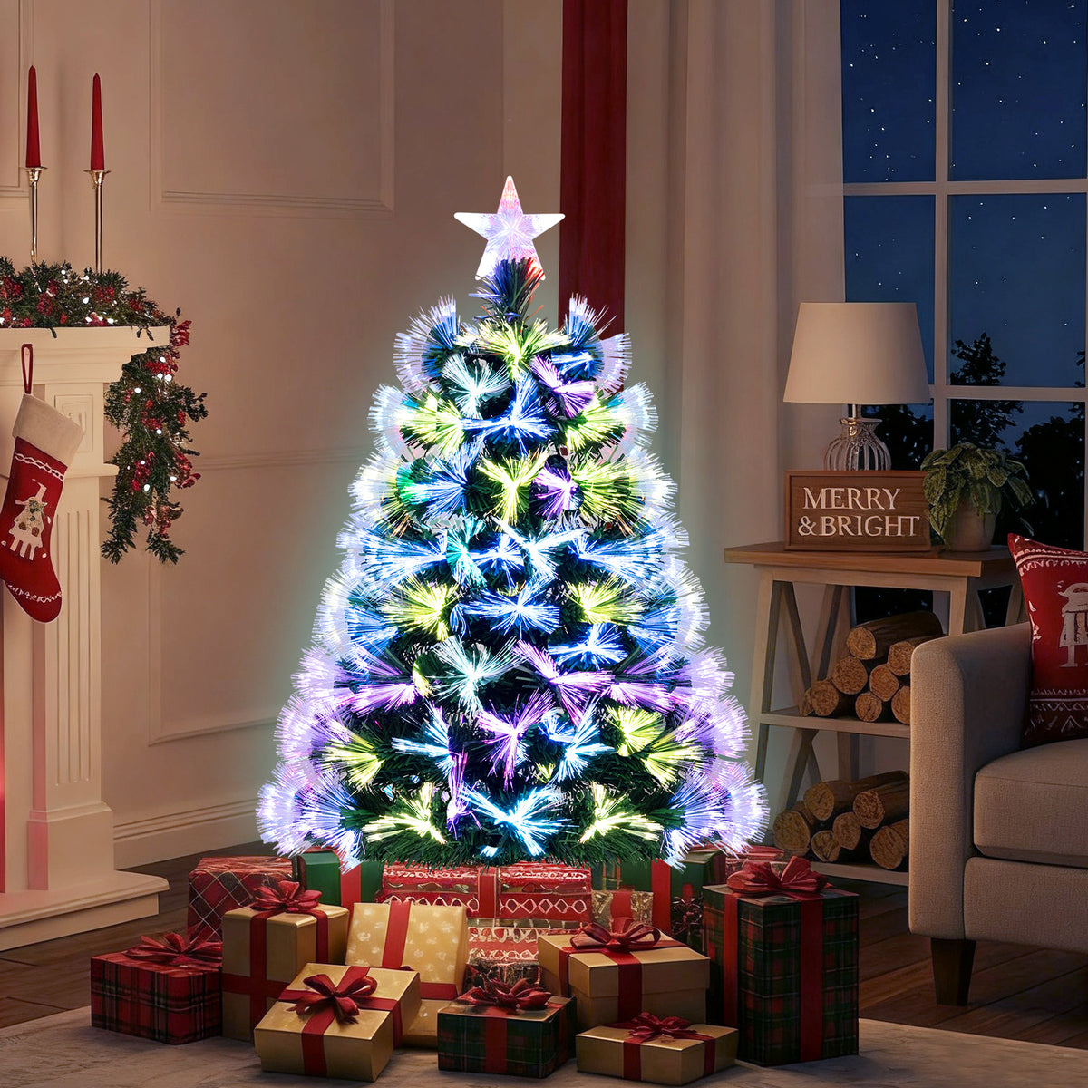 Fiber Optic Christmas Tree with 93 Tips and Topper Star - 3 Feet