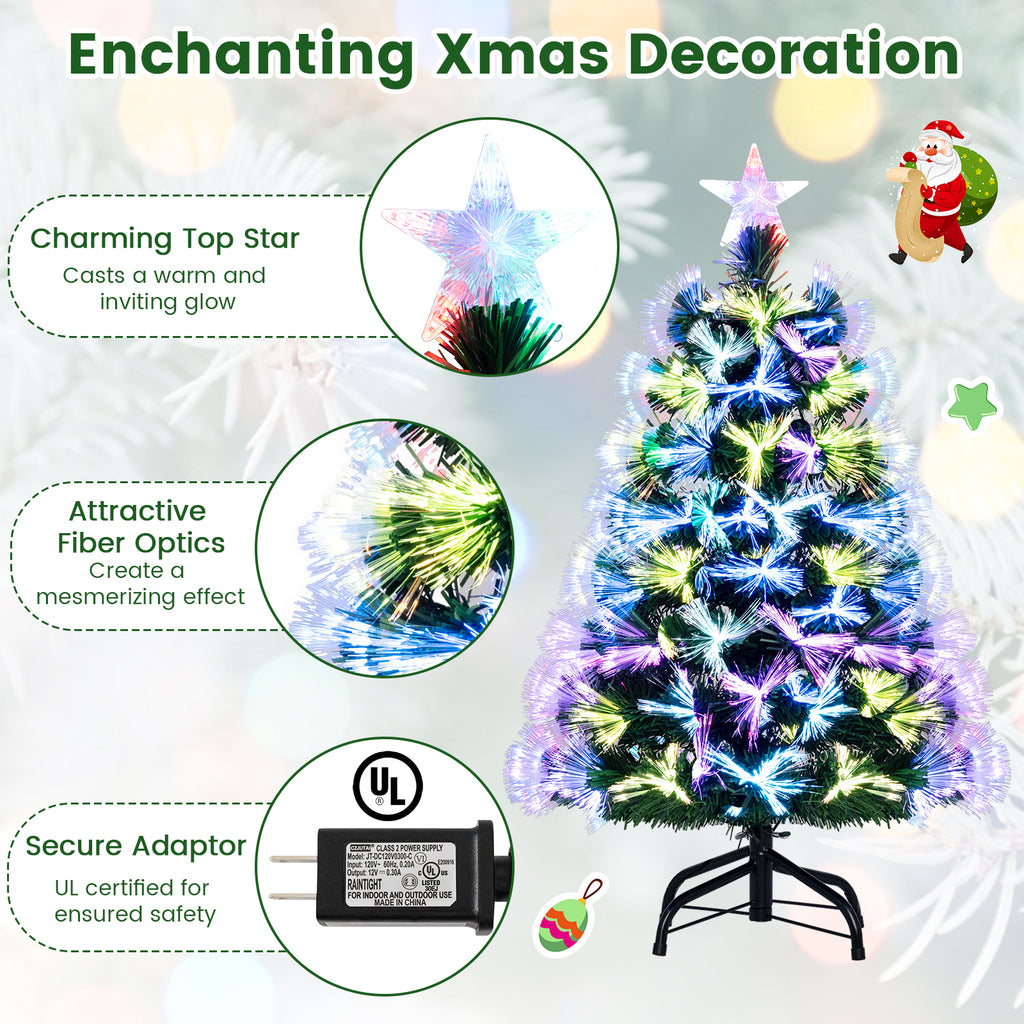 Fiber Optic Christmas Tree with 93 Tips and Topper Star - 3 Feet