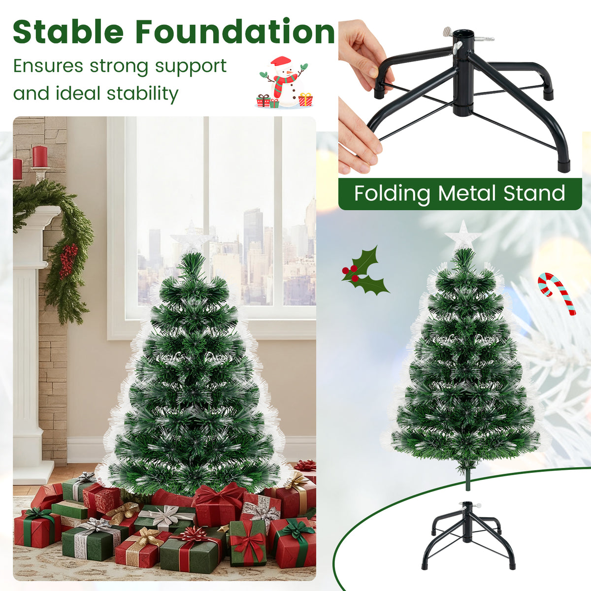 Fiber Optic Christmas Tree with 93 Tips and Topper Star - 3 Feet