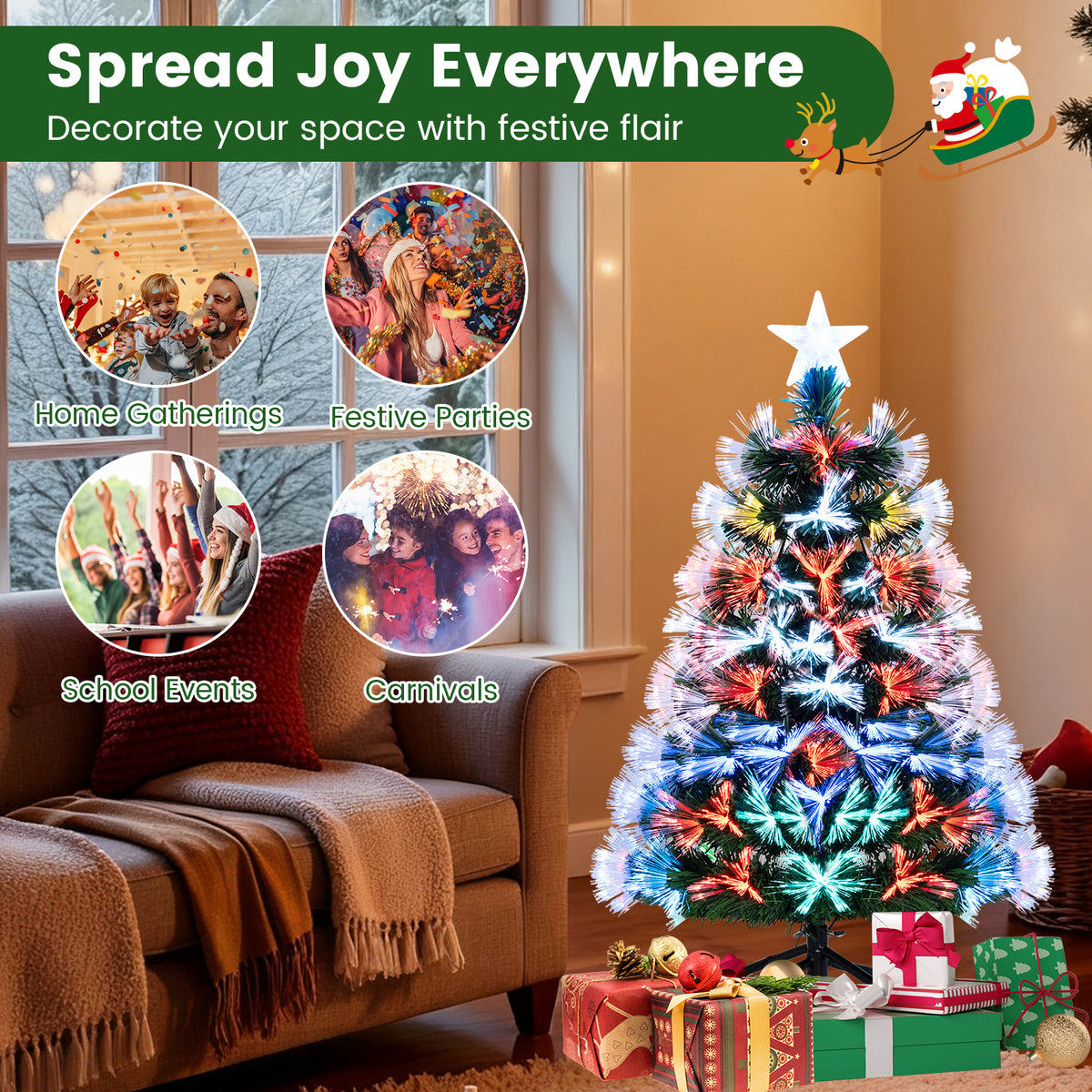 Fiber Optic Christmas Tree with 93 Tips and Topper Star - 3 Feet
