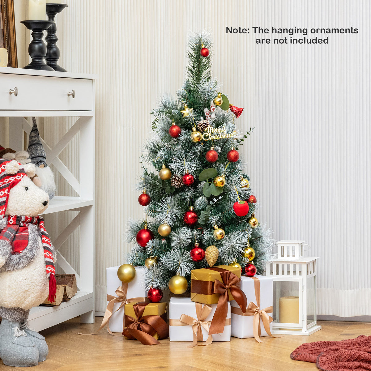 Pre-Lit Artificial Mini Christmas Tree with Flocked PVC Leaves and Warm LED Lights - 3 FT