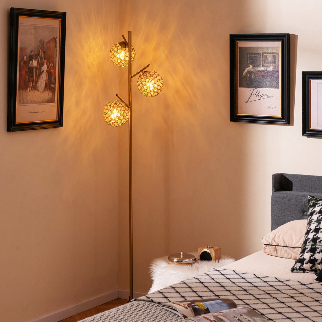Golden 3-Globe Floor Lamp with Foot Switch & E26 Bulb Bases - Modern Home Decor
