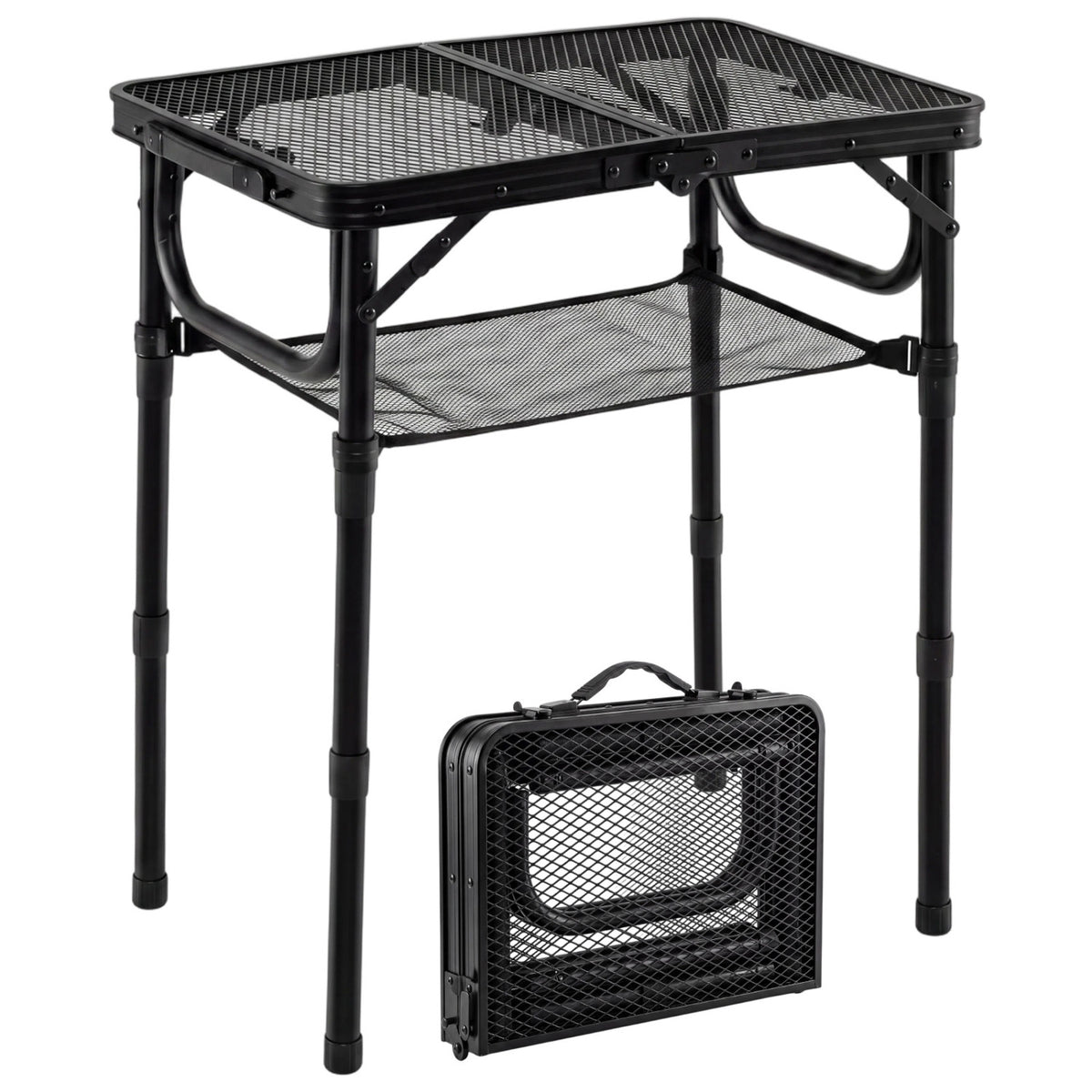 3-Height Folding Picnic Table with Large Storage Net and Handle