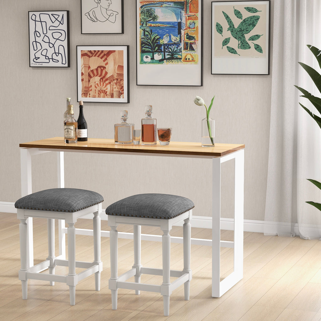 Bar Stool Set of 2 with Footrests & Padded Seats - Gray