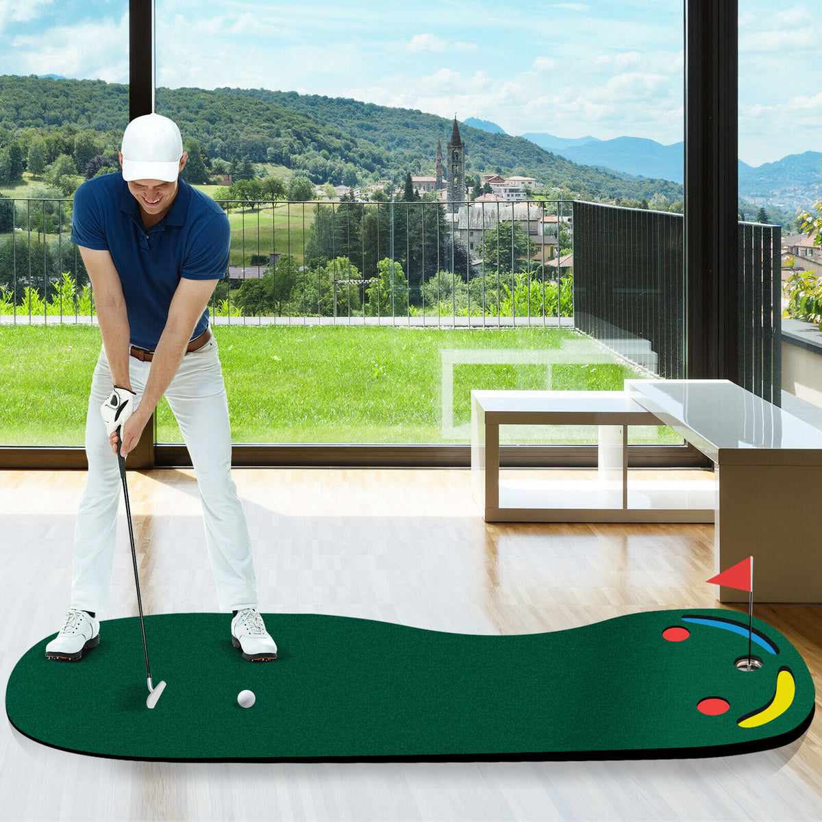 Golf Putting Green Set 3 x 10 Feet for Indoor Outdoor Practice - Includes Cup & Hazards
