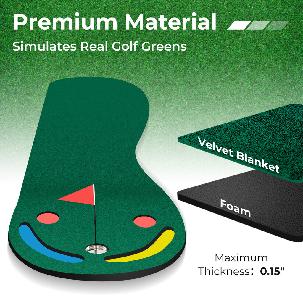 Golf Putting Green Set 3 x 10 Feet for Indoor Outdoor Practice - Includes Cup & Hazards