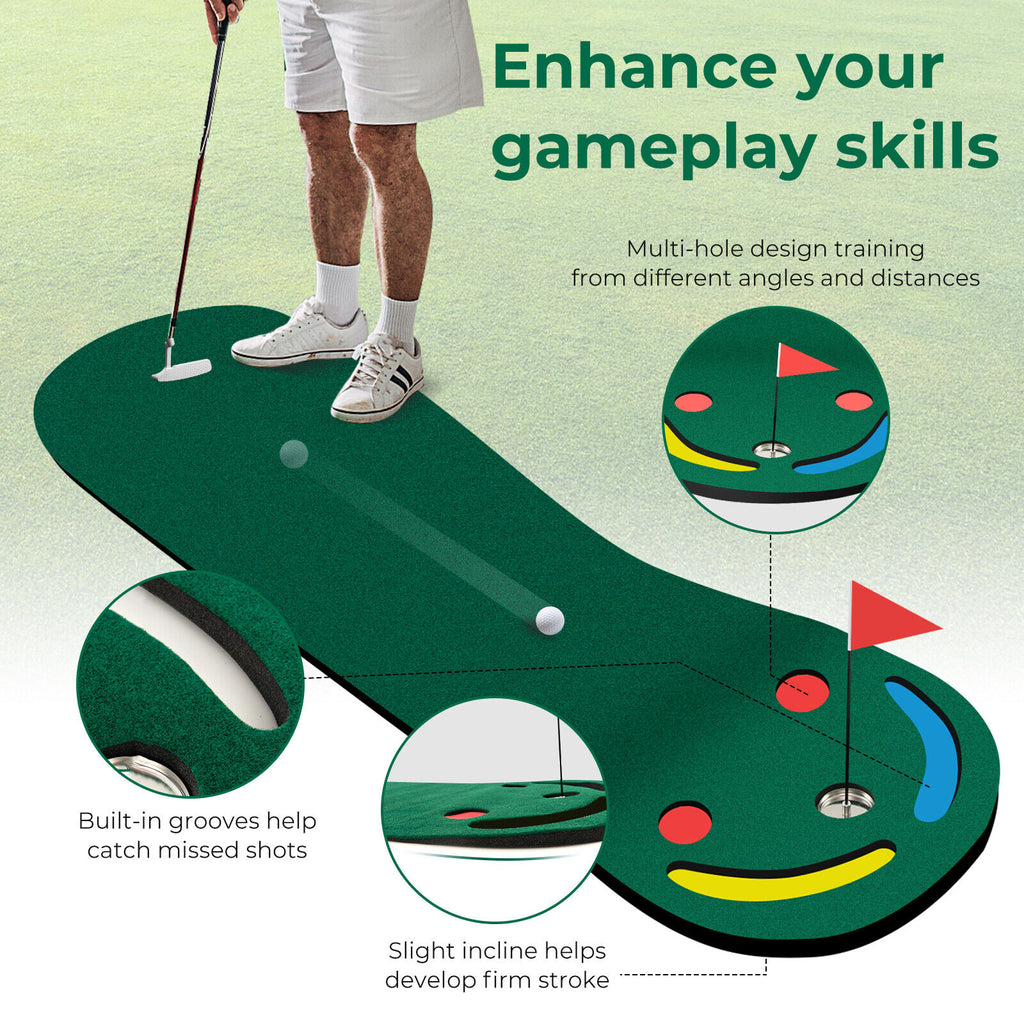 Golf Putting Green Set 3 x 10 Feet for Indoor Outdoor Practice - Includes Cup & Hazards