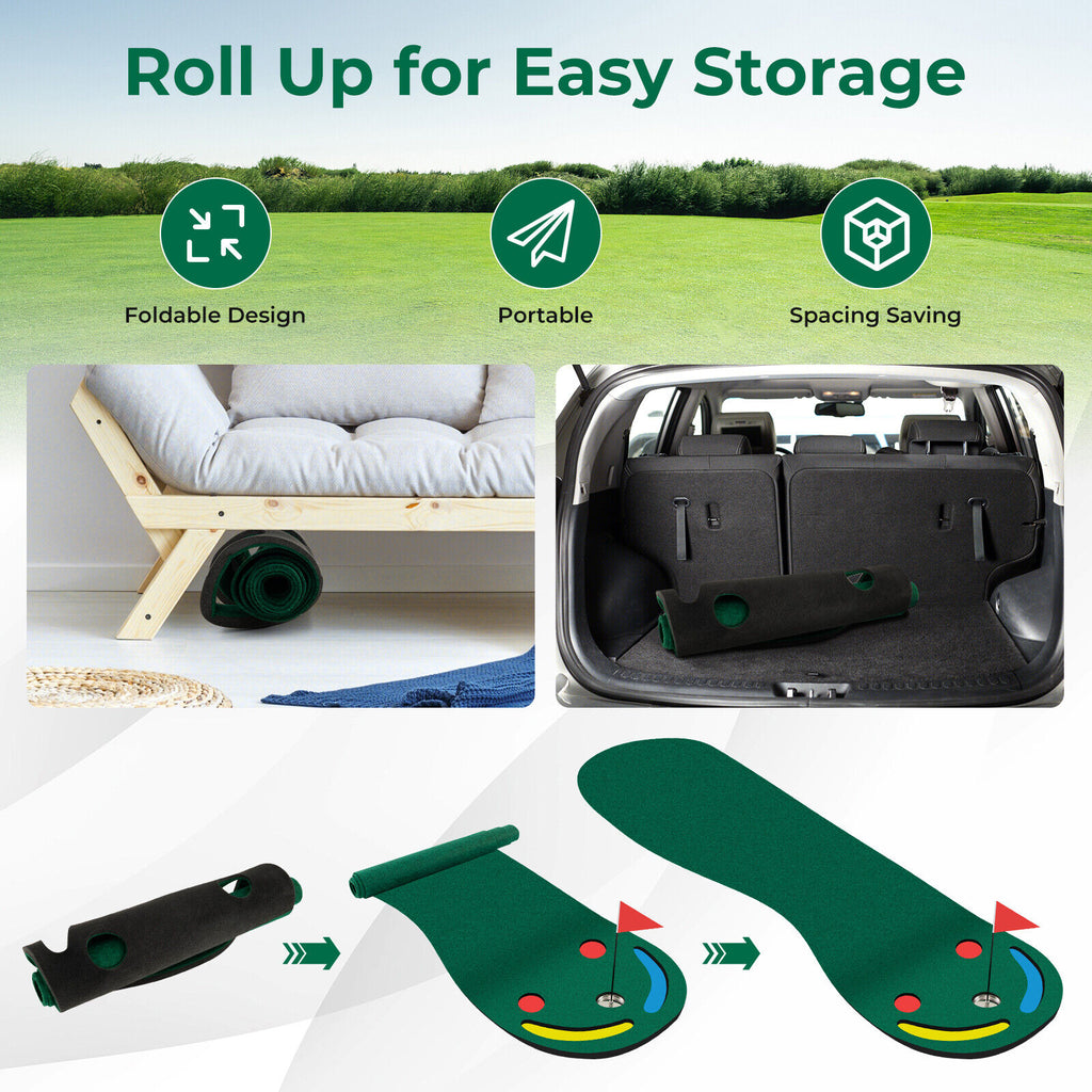 Golf Putting Green Set 3 x 10 Feet for Indoor Outdoor Practice - Includes Cup & Hazards