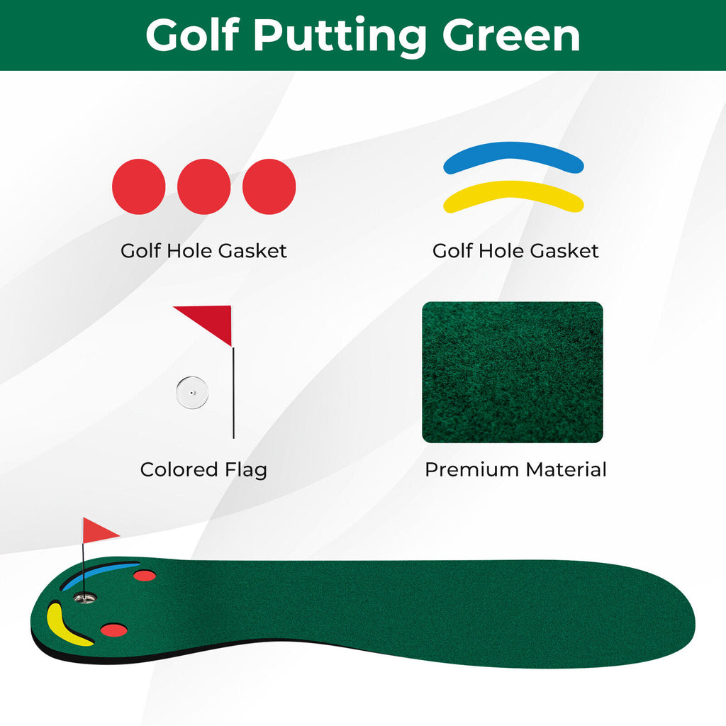 Golf Putting Green Set 3 x 10 Feet for Indoor Outdoor Practice - Includes Cup & Hazards