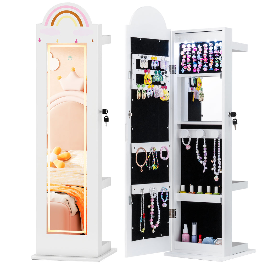 Kids Jewelry Cabinet with Lighted Mirror - Rainbow 3-in-1 Freestanding Armoire