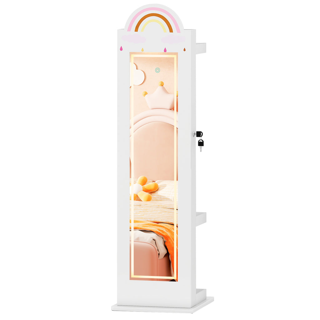 Kids Jewelry Cabinet with Lighted Mirror - Rainbow 3-in-1 Freestanding Armoire