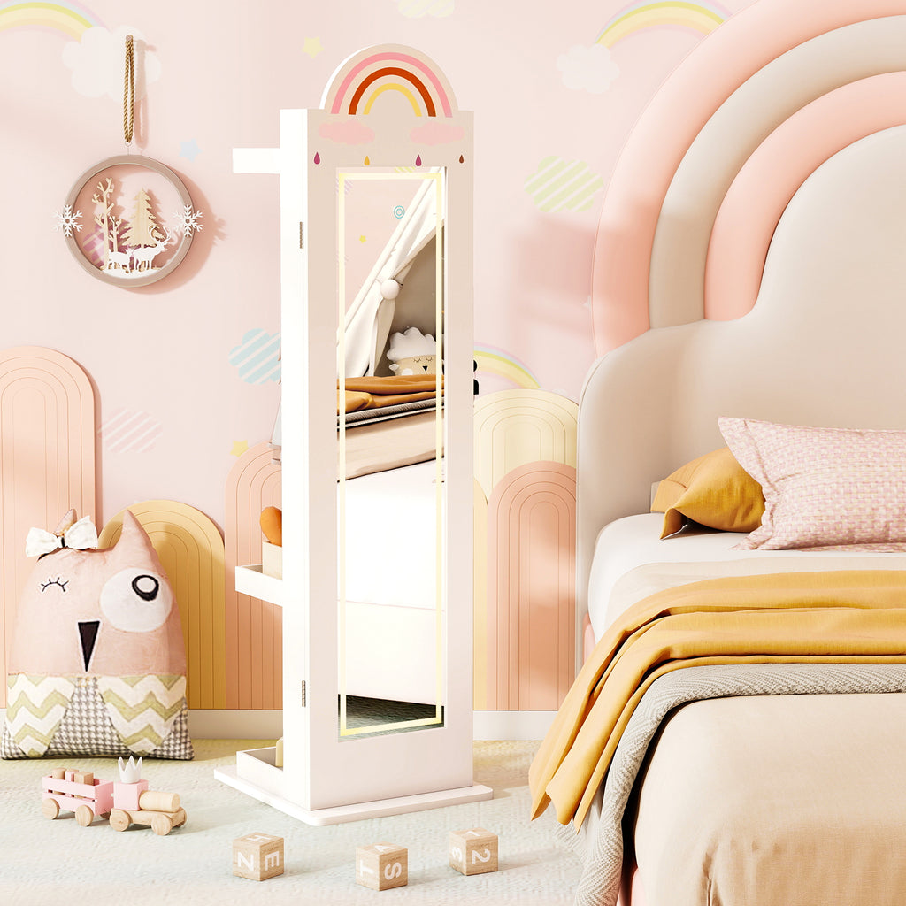 Kids Jewelry Cabinet with Lighted Mirror - Rainbow 3-in-1 Freestanding Armoire