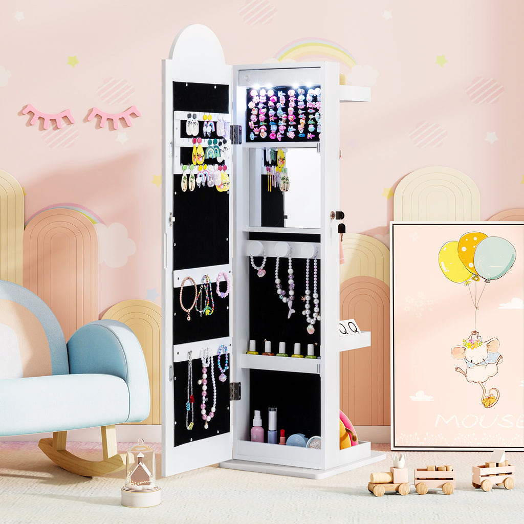Kids Jewelry Cabinet with Lighted Mirror - Rainbow 3-in-1 Freestanding Armoire