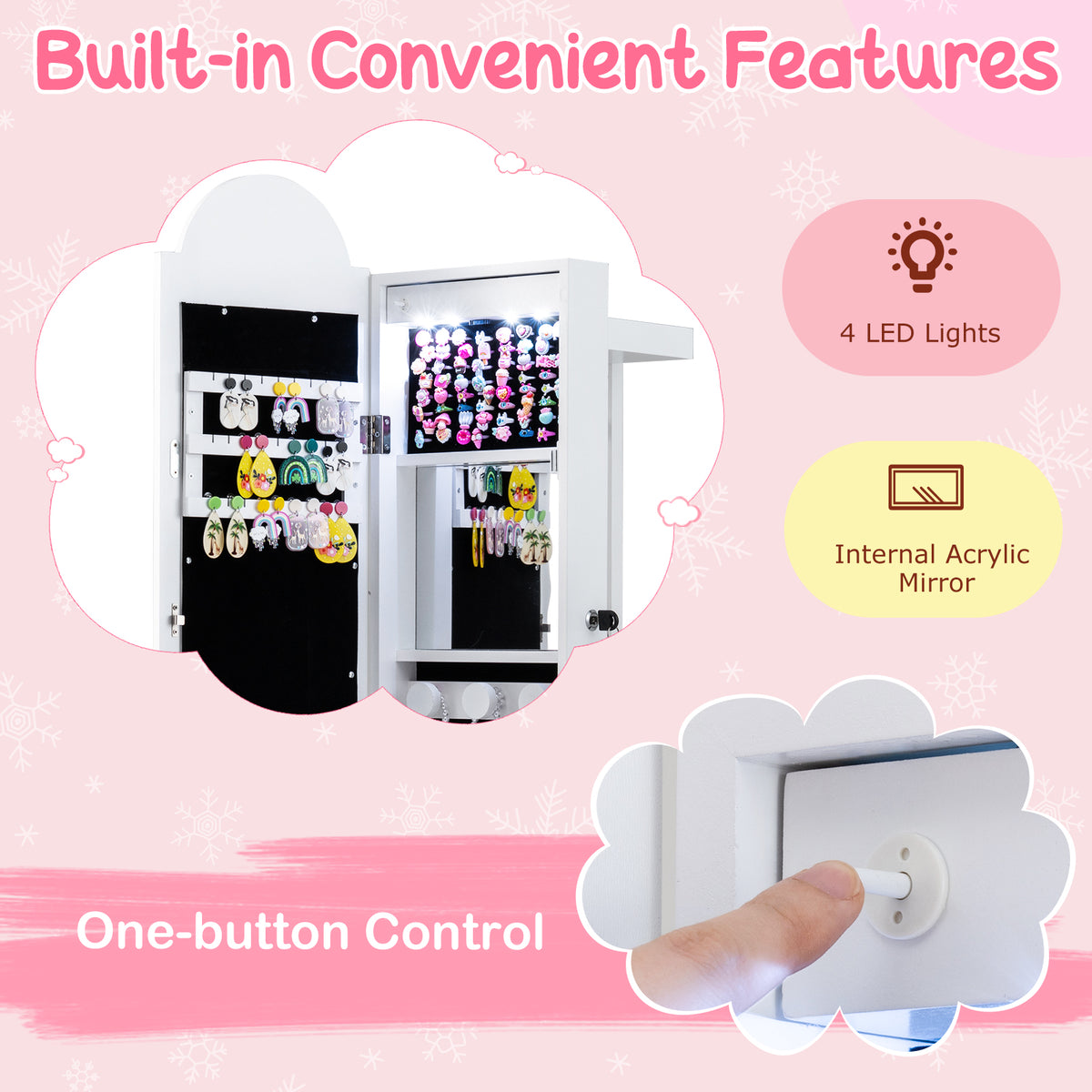 Kids Jewelry Cabinet with Lighted Mirror - Rainbow 3-in-1 Freestanding Armoire