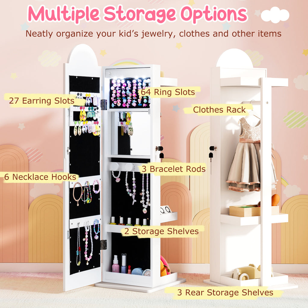 Kids Jewelry Cabinet with Lighted Mirror - Rainbow 3-in-1 Freestanding Armoire