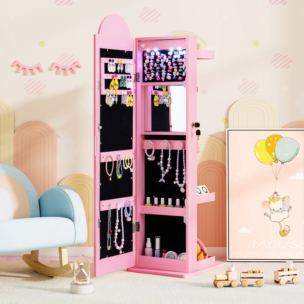 Kids Jewelry Cabinet with Lighted Mirror - Rainbow 3-in-1 Freestanding Armoire